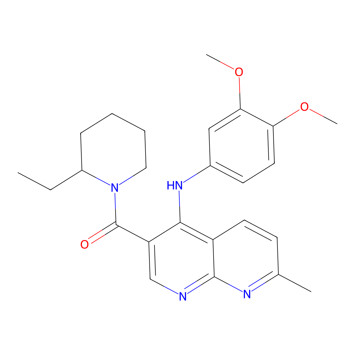 (4-((3,4-Dimethoxyphenyl)amino)-7-methyl-1,8-naphthyridin-3-yl)(2-ethylpiperidin-1-yl)methanone molecular structure, CAS 1251599-93-5