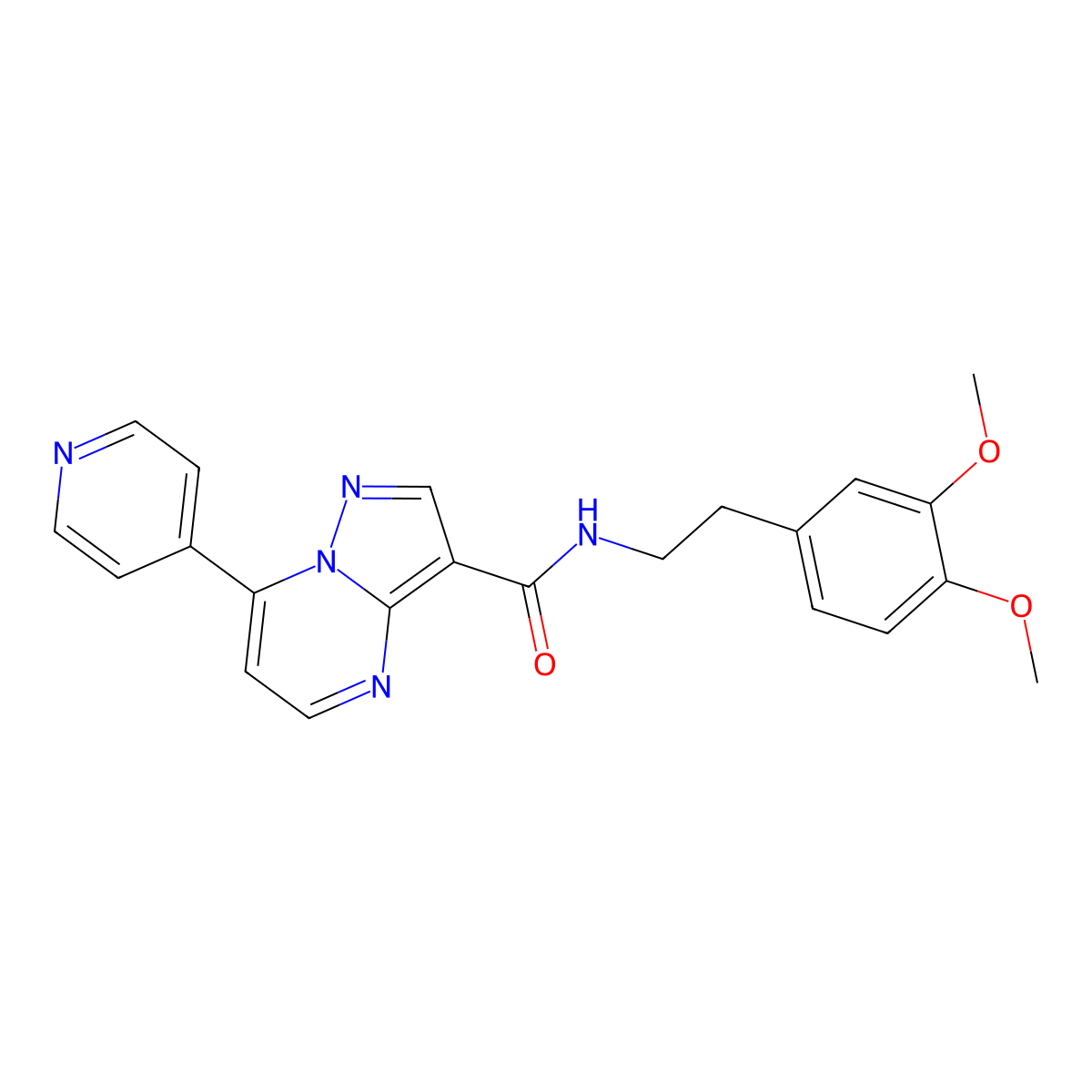 N-(3,4-dimethoxyphenethyl)-7-(pyridin-4-yl)pyrazolo[1,5-a]pyrimidine-3-carboxamide molecular structure, CAS 1251599-98-0