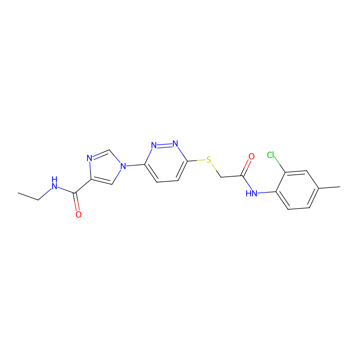 1-(6-((2-((2-chloro-4-methylphenyl)amino)-2-oxoethyl)thio)pyridazin-3-yl)-N-ethyl-1H-imidazole-4-carboxamide molecular structure, CAS 1251600-24-4