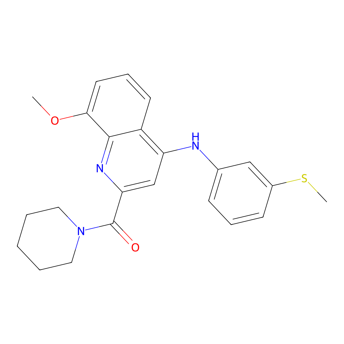 (8-Methoxy-4-((3-(methylthio)phenyl)amino)quinolin-2-yl)(piperidin-1-yl)methanone molecular structure, CAS 1251600-26-6