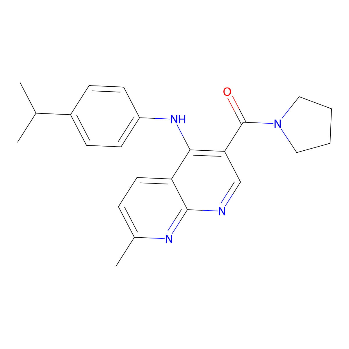 7-methyl-N-[4-(propan-2-yl)phenyl]-3-(pyrrolidine-1-carbonyl)-1,8-naphthyridin-4-amine molecular structure, CAS 1251600-30-2