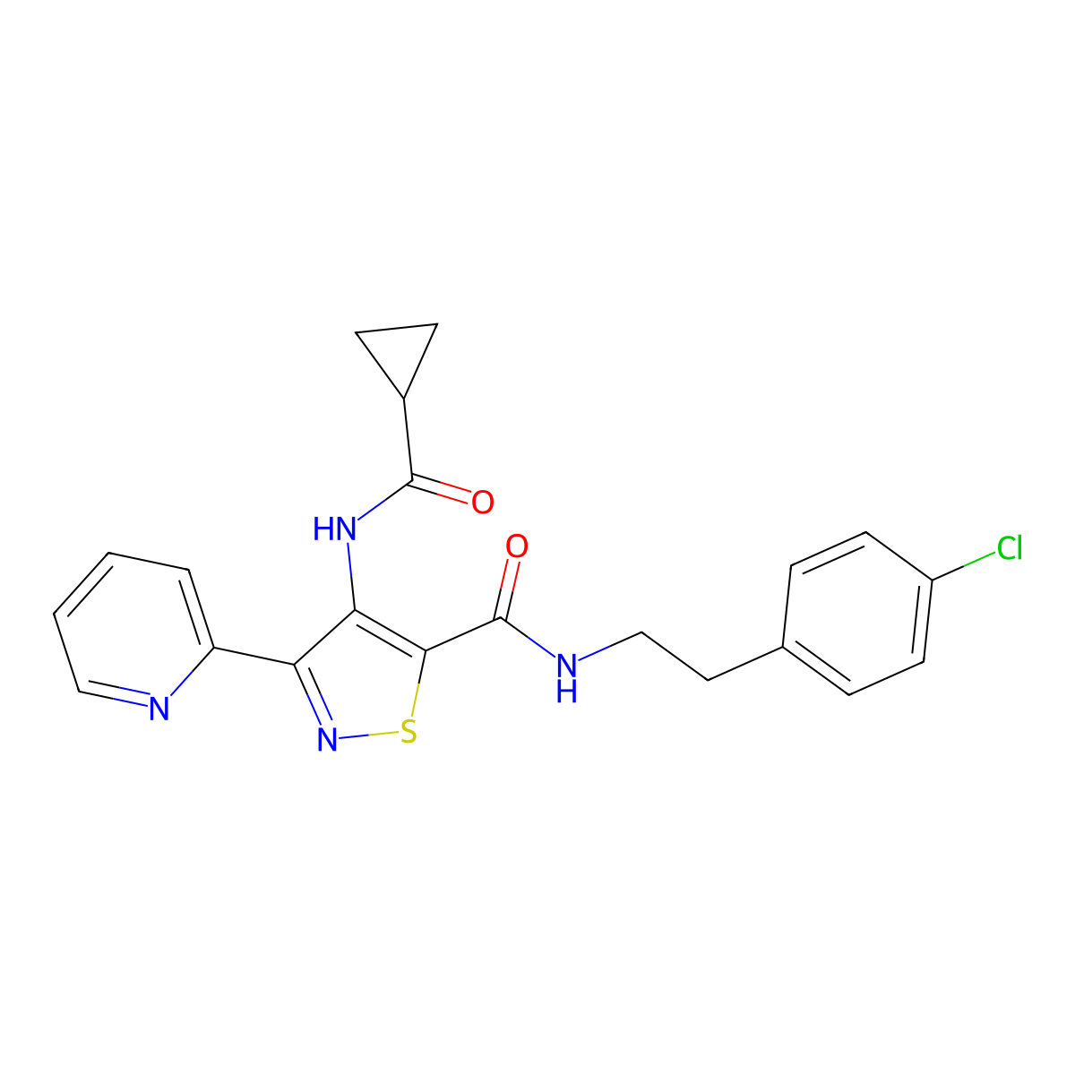 N-[2-(4-Chlorophenyl)ethyl]-4-cyclopropaneamido-3-(pyridin-2-YL)-1,2-thiazole-5-carboxamide molecular structure, CAS 1251600-33-5