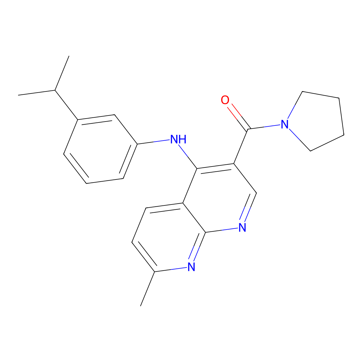 (4-((3-Isopropylphenyl)amino)-7-methyl-1,8-naphthyridin-3-yl)(pyrrolidin-1-yl)methanone molecular structure, CAS 1251600-36-8