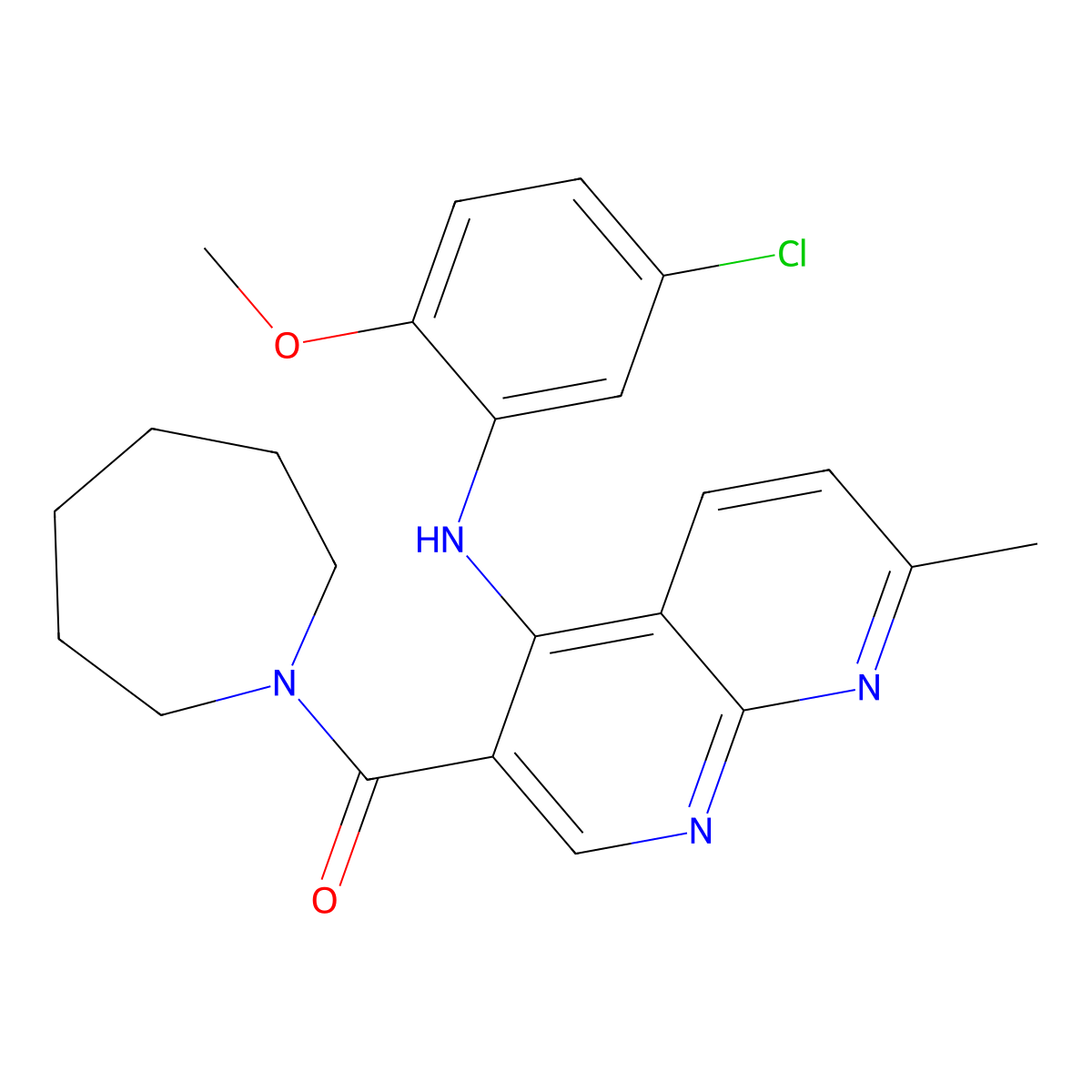 Azepan-1-yl(4-((5-chloro-2-methoxyphenyl)amino)-7-methyl-1,8-naphthyridin-3-yl)methanone molecular structure, CAS 1251600-43-7