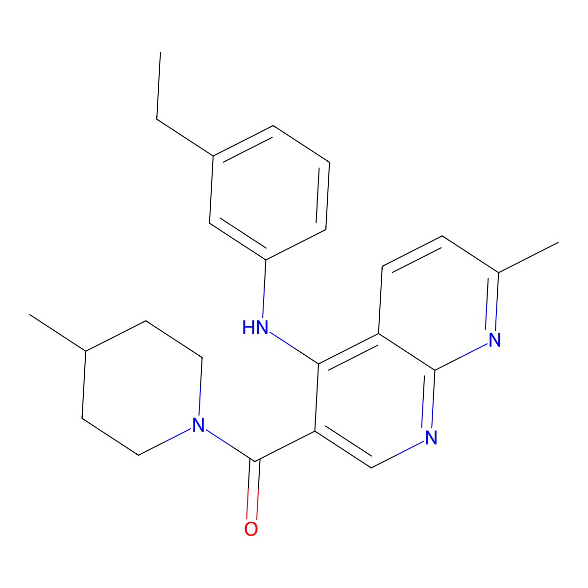(4-((3-Ethylphenyl)amino)-7-methyl-1,8-naphthyridin-3-yl)(4-methylpiperidin-1-yl)methanone molecular structure, CAS 1251600-50-6