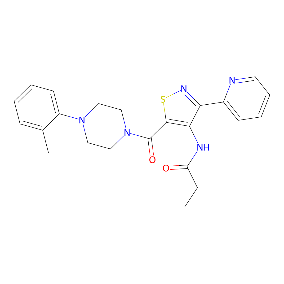 N-(3-(pyridin-2-yl)-5-(4-(o-tolyl)piperazine-1-carbonyl)isothiazol-4-yl)propionamide molecular structure, CAS 1251600-51-7