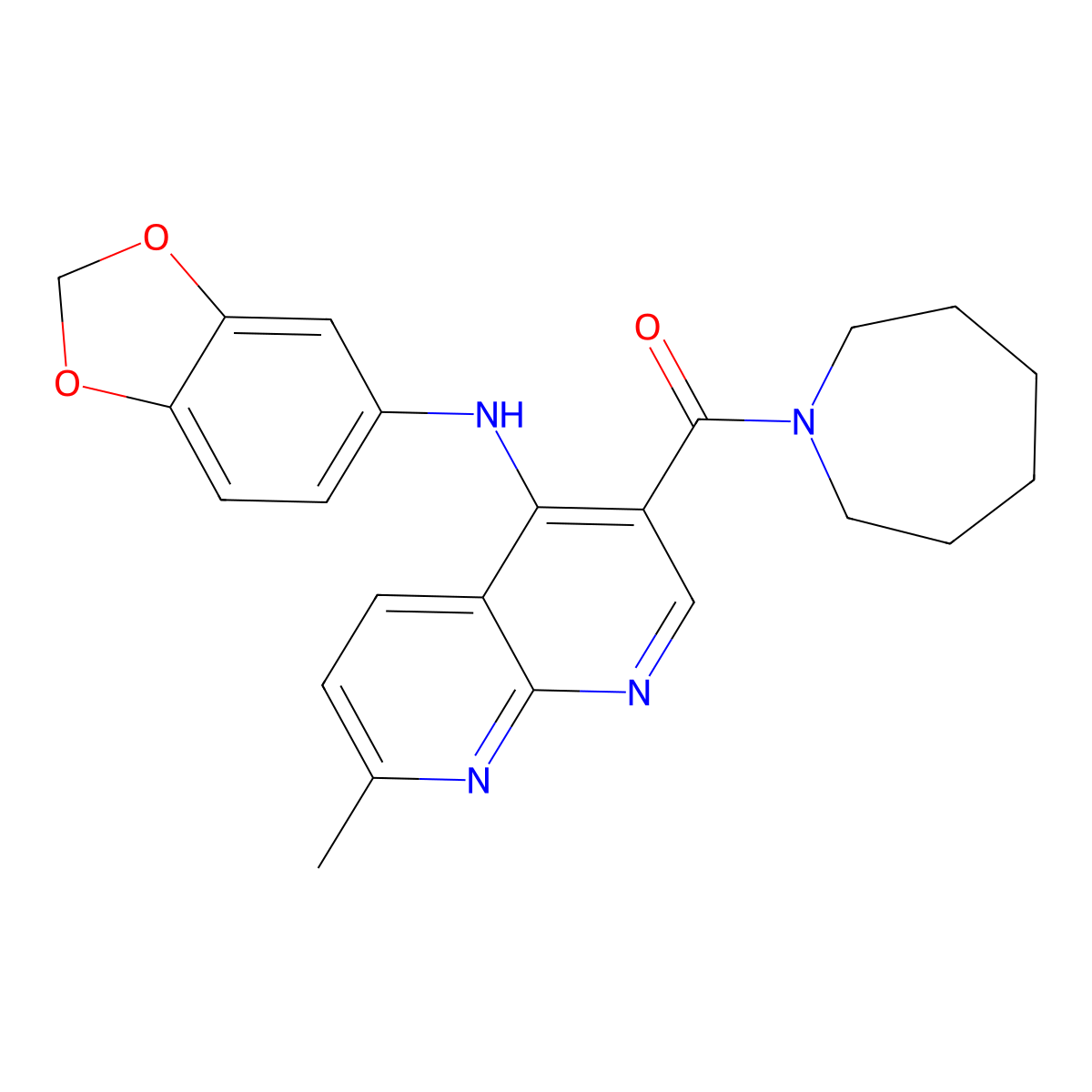 3-(azepane-1-carbonyl)-N-(2H-1,3-benzodioxol-5-yl)-7-methyl-1,8-naphthyridin-4-amine molecular structure, CAS 1251600-53-9