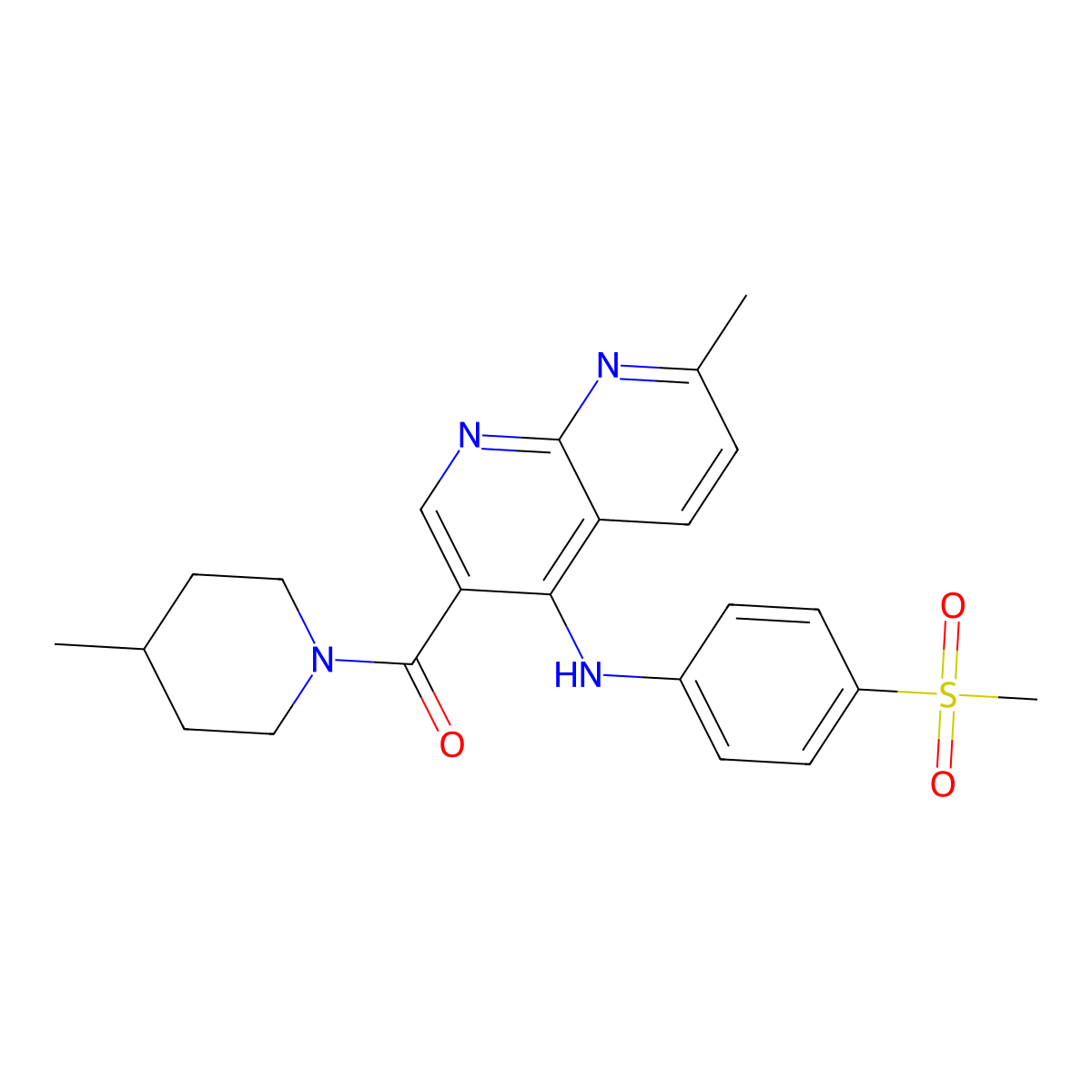 N-(4-methanesulfonylphenyl)-7-methyl-3-(4-methylpiperidine-1-carbonyl)-1,8-naphthyridin-4-amine molecular structure, CAS 1251600-56-2