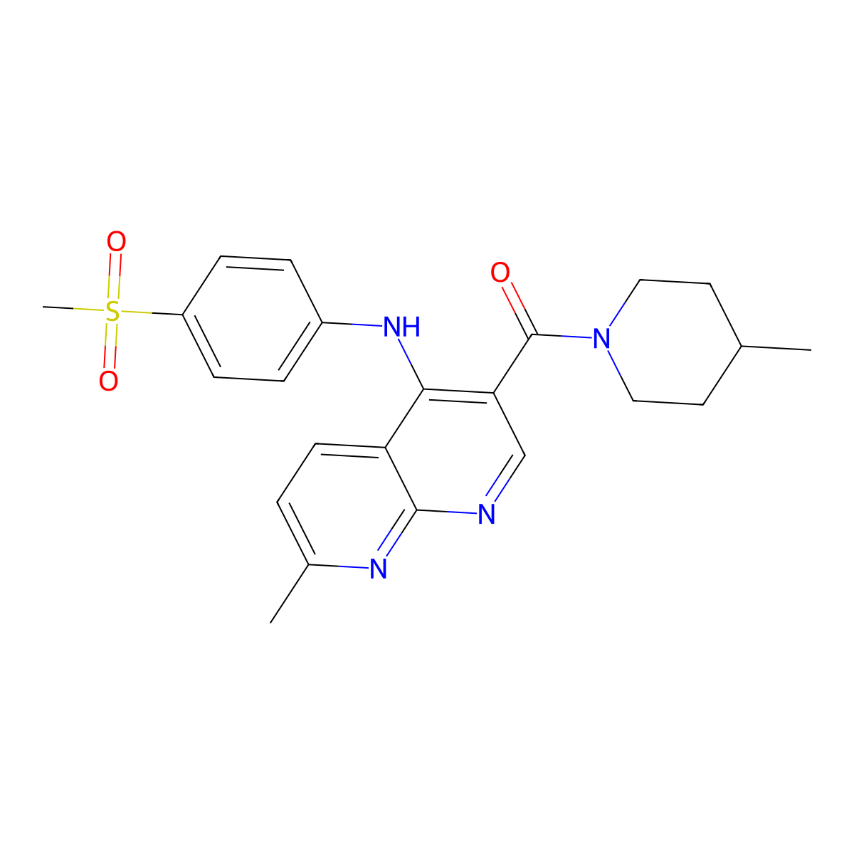 N-(4-methanesulfonylphenyl)-7-methyl-3-(4-methylpiperidine-1-carbonyl)-1,8-naphthyridin-4-amine molecular structure, CAS 1251600-56-2