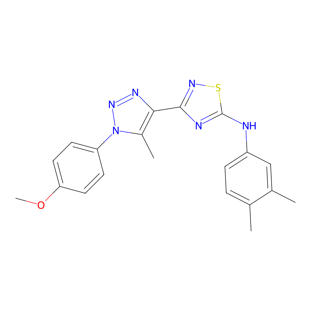 N-(3,4-dimethylphenyl)-3-[1-(4-methoxyphenyl)-5-methyl-1H-1,2,3-triazol-4-yl]-1,2,4-thiadiazol-5-amine molecular structure, CAS 1251600-64-2