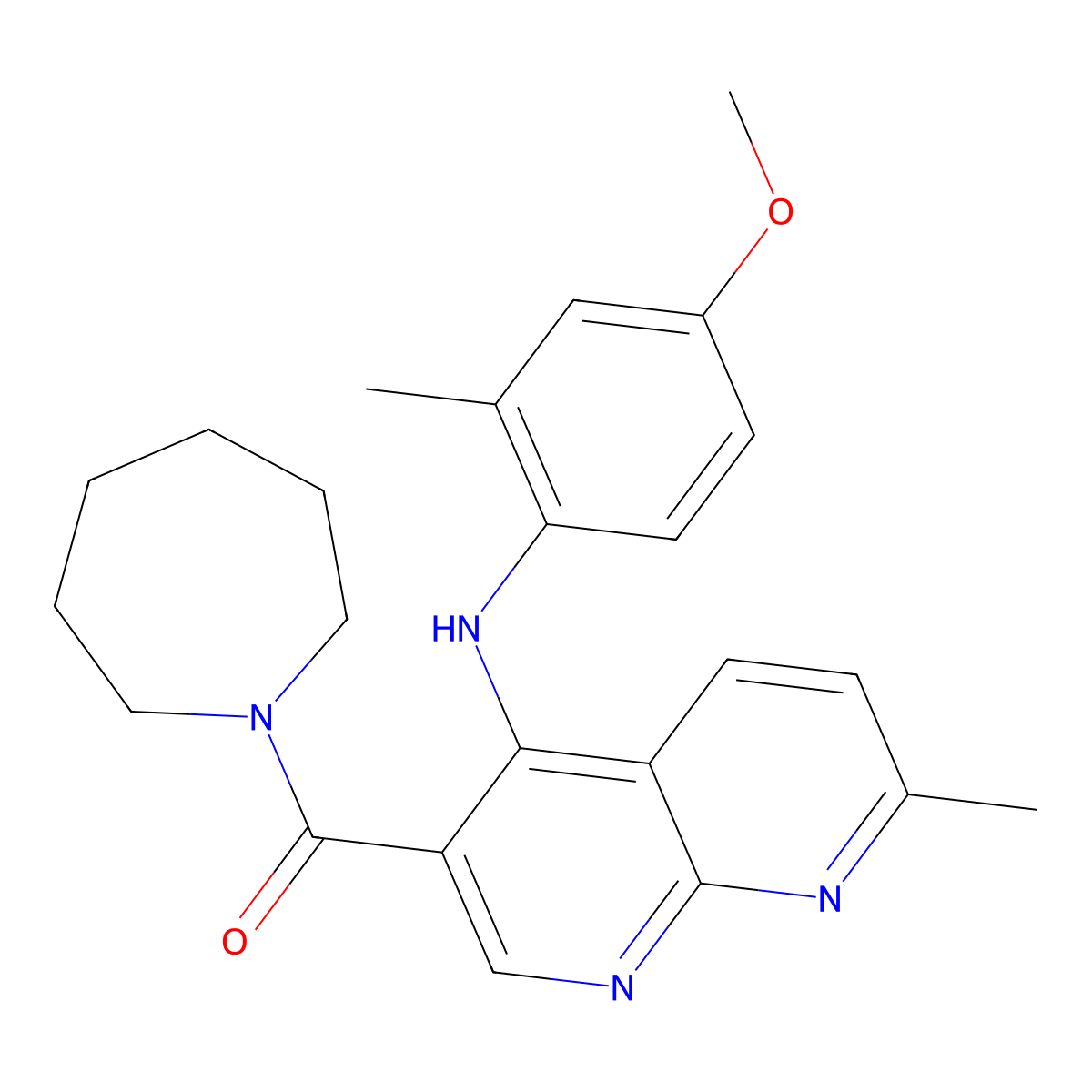 3-(azepane-1-carbonyl)-N-(4-methoxy-2-methylphenyl)-7-methyl-1,8-naphthyridin-4-amine molecular structure, CAS 1251600-65-3