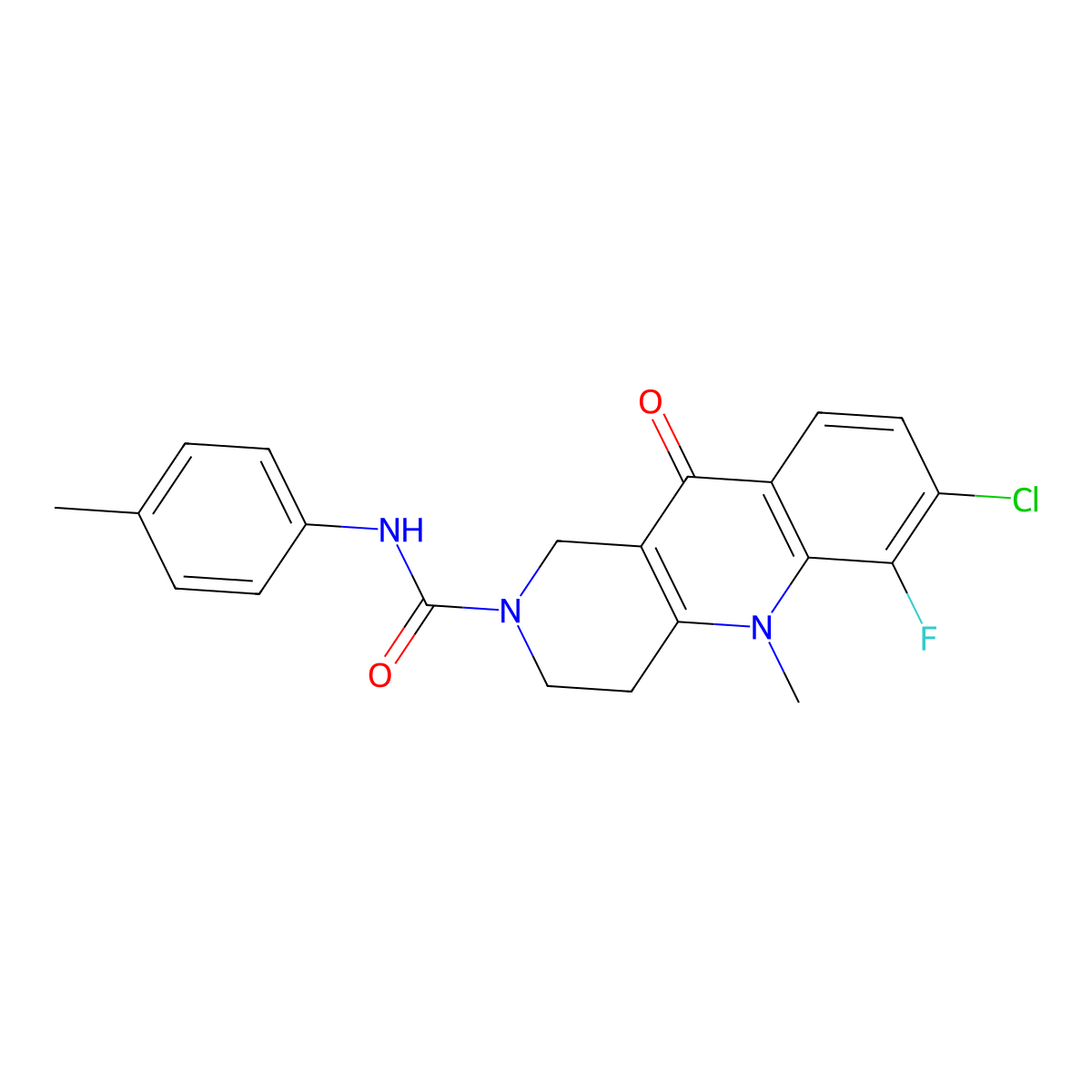 7-chloro-6-fluoro-5-methyl-N-(4-methylphenyl)-10-oxo-1H,2H,3H,4H,5H,10H-benzo[b]1,6-naphthyridine-2-carboxamide molecular structure, CAS 1251600-73-3