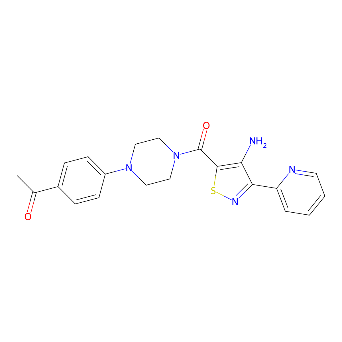 1-(4-(4-(4-Amino-3-(pyridin-2-yl)isothiazole-5-carbonyl)piperazin-1-yl)phenyl)ethanone molecular structure, CAS 1251600-74-4