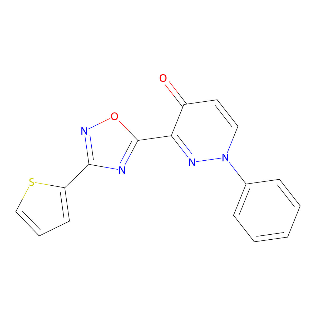 1-Phenyl-3-[3-(thiophen-2-yl)-1,2,4-oxadiazol-5-yl]-1,4-dihydropyridazin-4-one molecular structure, CAS 1251600-88-0