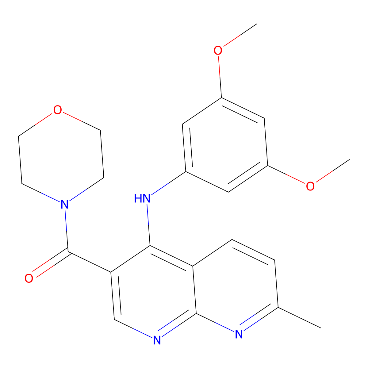 (4-((3,5-Dimethoxyphenyl)amino)-7-methyl-1,8-naphthyridin-3-yl)(morpholino)methanone molecular structure, CAS 1251600-91-5