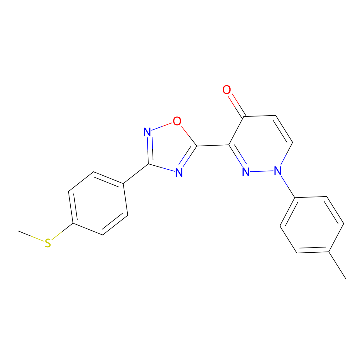 1-(4-methylphenyl)-3-{3-[4-(methylsulfanyl)phenyl]-1,2,4-oxadiazol-5-yl}pyridazin-4(1H)-one molecular structure, CAS 1251600-93-7