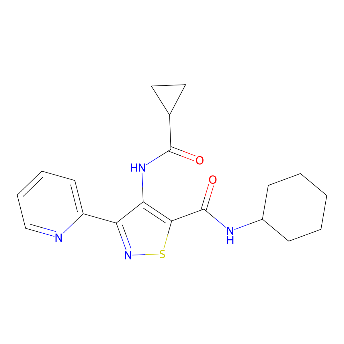 N-Cyclohexyl-4-cyclopropaneamido-3-(pyridin-2-YL)-1,2-thiazole-5-carboxamide molecular structure, CAS 1251601-01-0