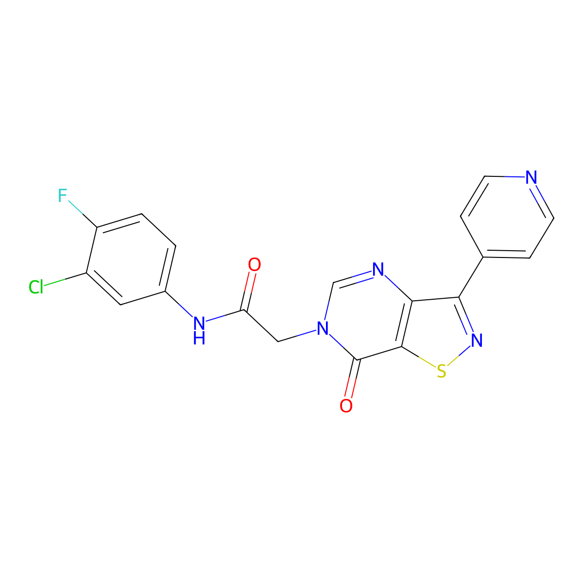 N-(3-chloro-4-fluorophenyl)-2-(7-oxo-3-(pyridin-4-yl)isothiazolo[4,5-d]pyrimidin-6(7H)-yl)acetamide molecular structure, CAS 1251601-05-4