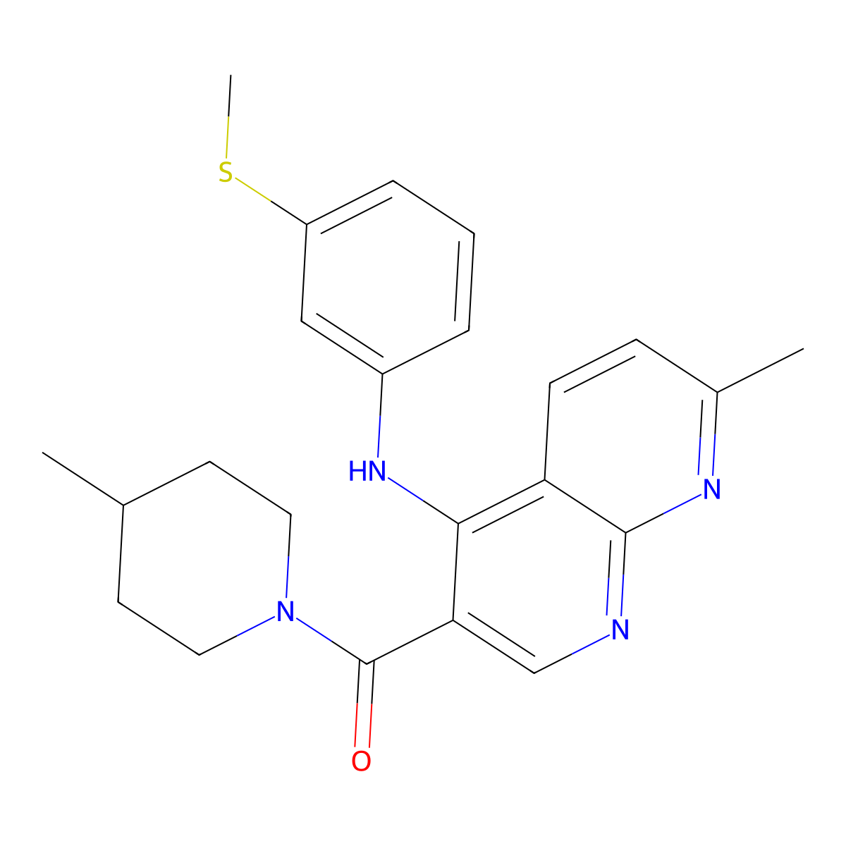 (7-Methyl-4-((3-(methylthio)phenyl)amino)-1,8-naphthyridin-3-yl)(4-methylpiperidin-1-yl)methanone molecular structure, CAS 1251601-07-6