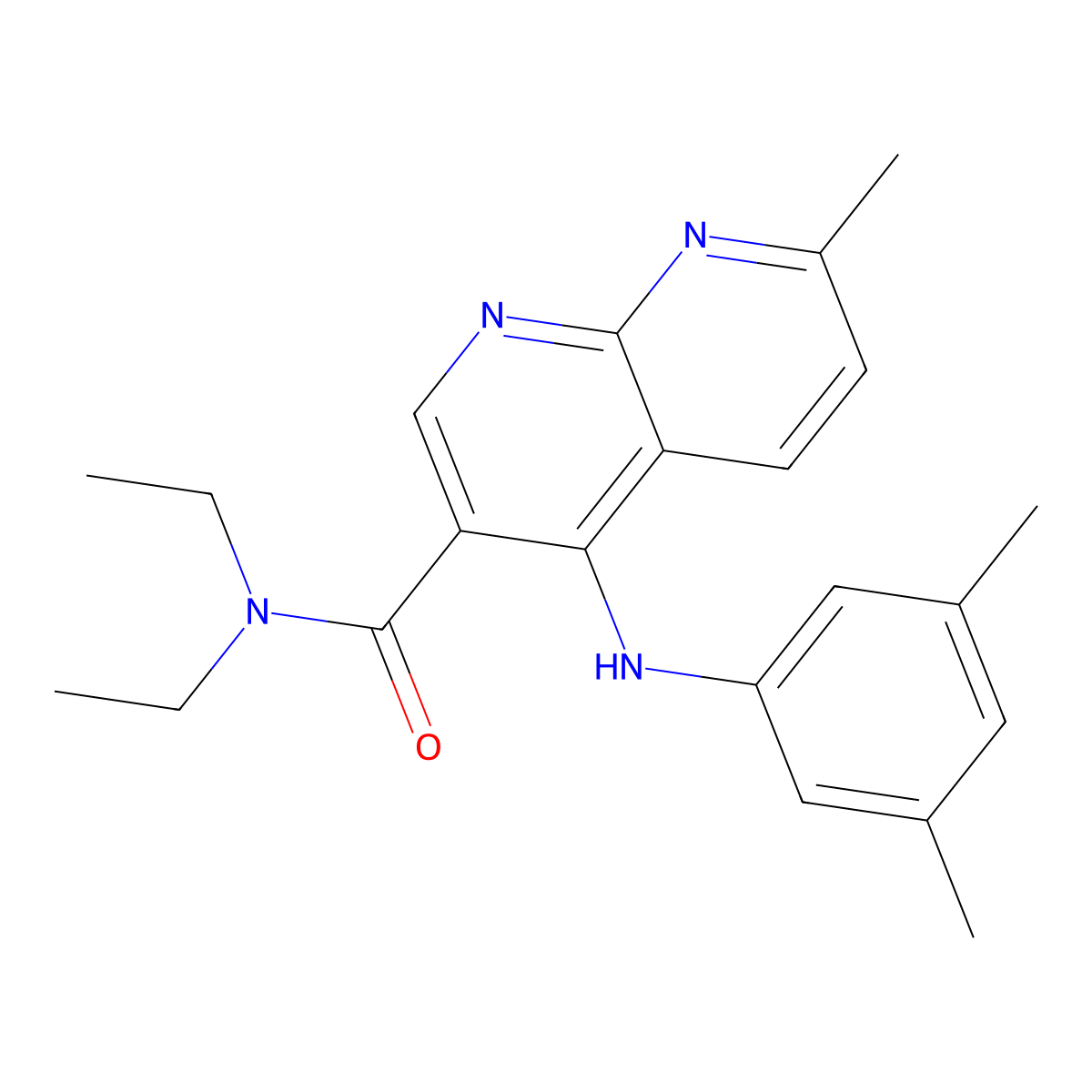 4-[(3,5-dimethylphenyl)amino]-N,N-diethyl-7-methyl-1,8-naphthyridine-3-carboxamide molecular structure, CAS 1251601-21-4
