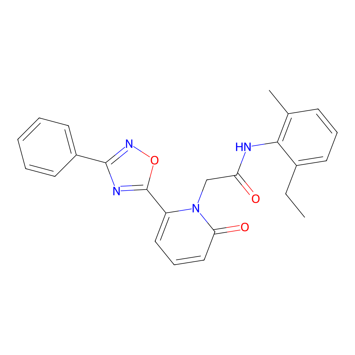 N-(2-ethyl-6-methylphenyl)-2-(2-oxo-6-(3-phenyl-1,2,4-oxadiazol-5-yl)pyridin-1(2H)-yl)acetamide molecular structure, CAS 1251601-30-5