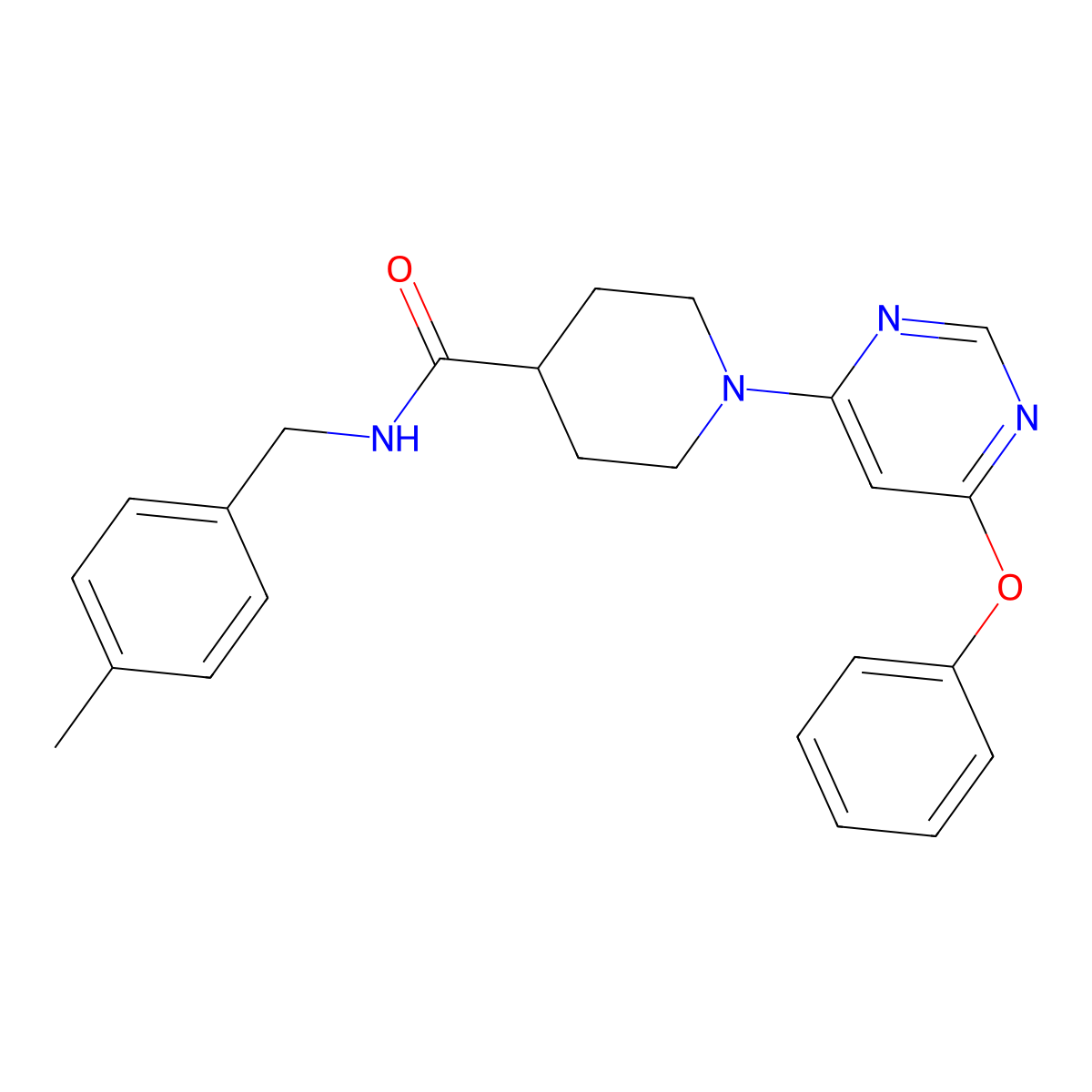N-(4-methylbenzyl)-1-(6-phenoxypyrimidin-4-yl)piperidine-4-carboxamide molecular structure, CAS 1251601-32-7