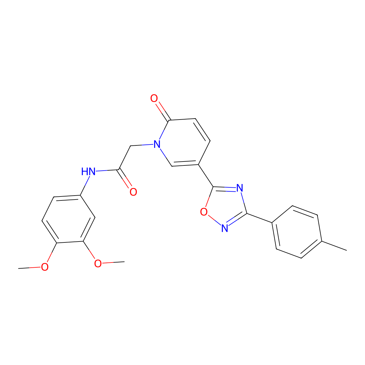 N-(3,4-dimethoxyphenyl)-2-(2-oxo-5-(3-(p-tolyl)-1,2,4-oxadiazol-5-yl)pyridin-1(2H)-yl)acetamide molecular structure, CAS 1251601-38-3