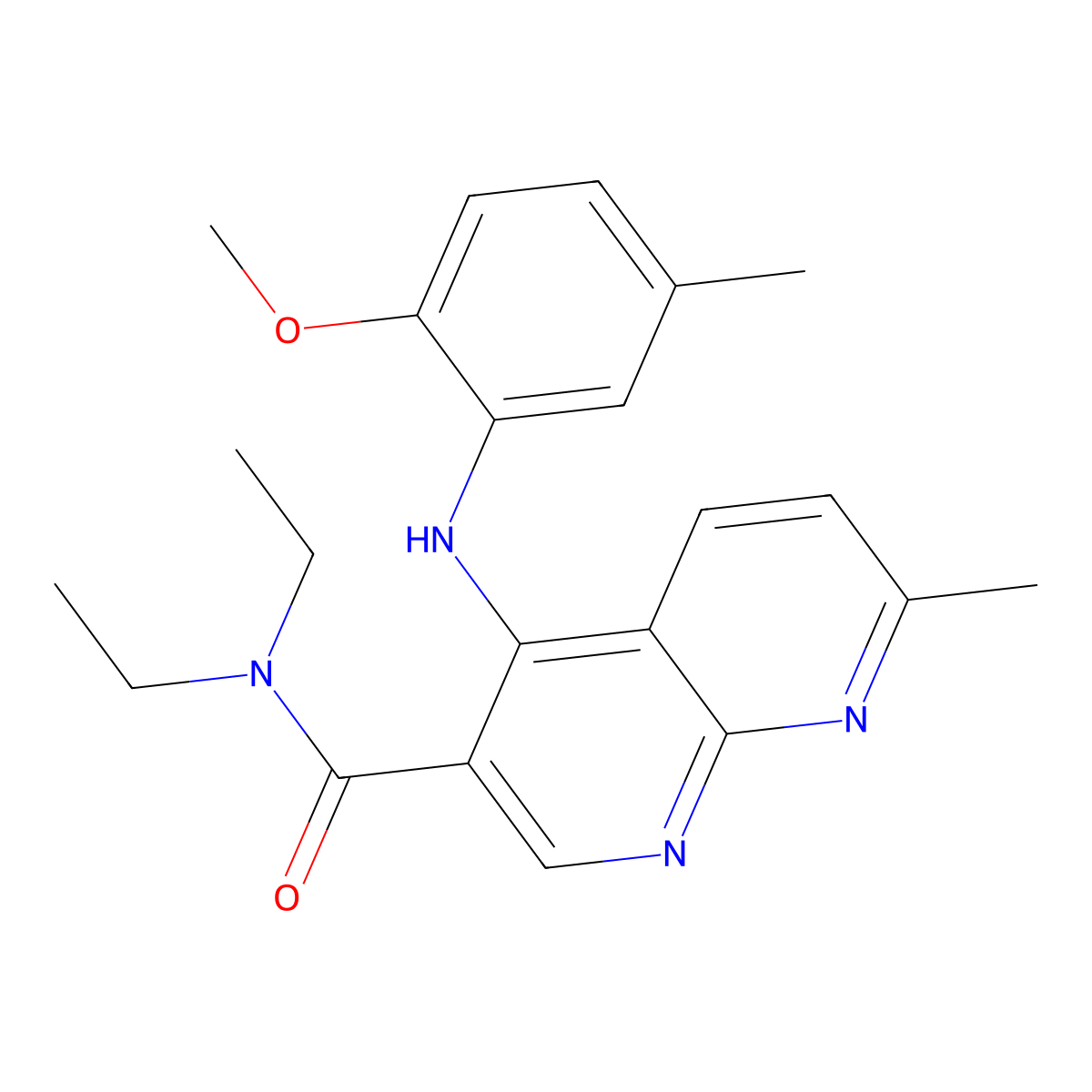 N,N-diethyl-4-[(2-methoxy-5-methylphenyl)amino]-7-methyl-1,8-naphthyridine-3-carboxamide molecular structure, CAS 1251601-42-9