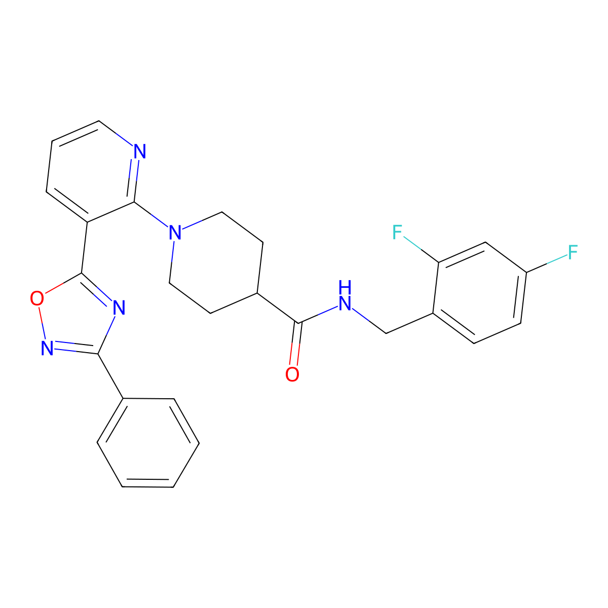 N-[(2,4-difluorophenyl)methyl]-1-[3-(3-phenyl-1,2,4-oxadiazol-5-yl)pyridin-2-yl]piperidine-4-carboxamide molecular structure, CAS 1251601-46-3