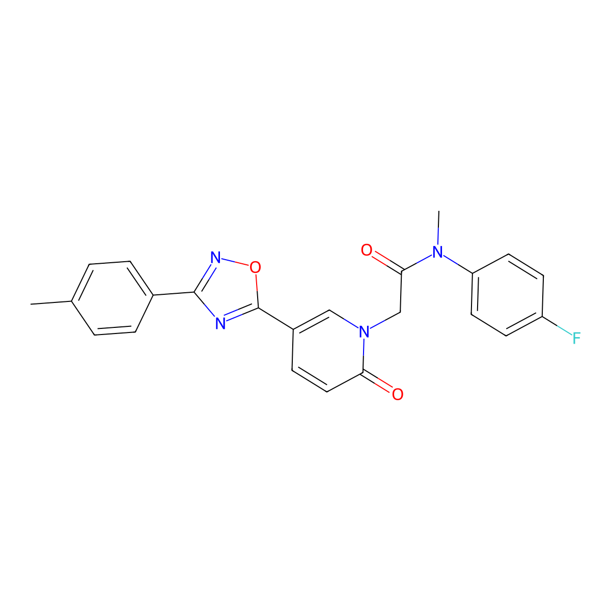 N-(4-fluorophenyl)-N-methyl-2-(2-oxo-5-(3-(p-tolyl)-1,2,4-oxadiazol-5-yl)pyridin-1(2H)-yl)acetamide molecular structure, CAS 1251601-47-4