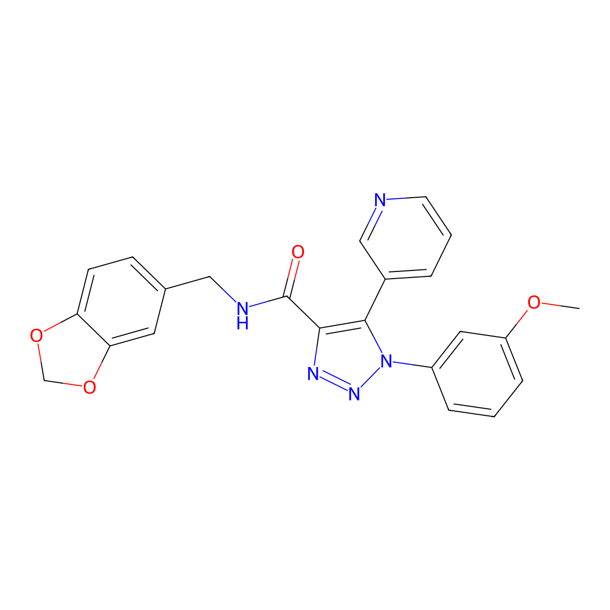 N-(benzo[d][1,3]dioxol-5-ylmethyl)-1-(3-methoxyphenyl)-5-(pyridin-3-yl)-1H-1,2,3-triazole-4-carboxamide molecular structure, CAS 1251601-48-5