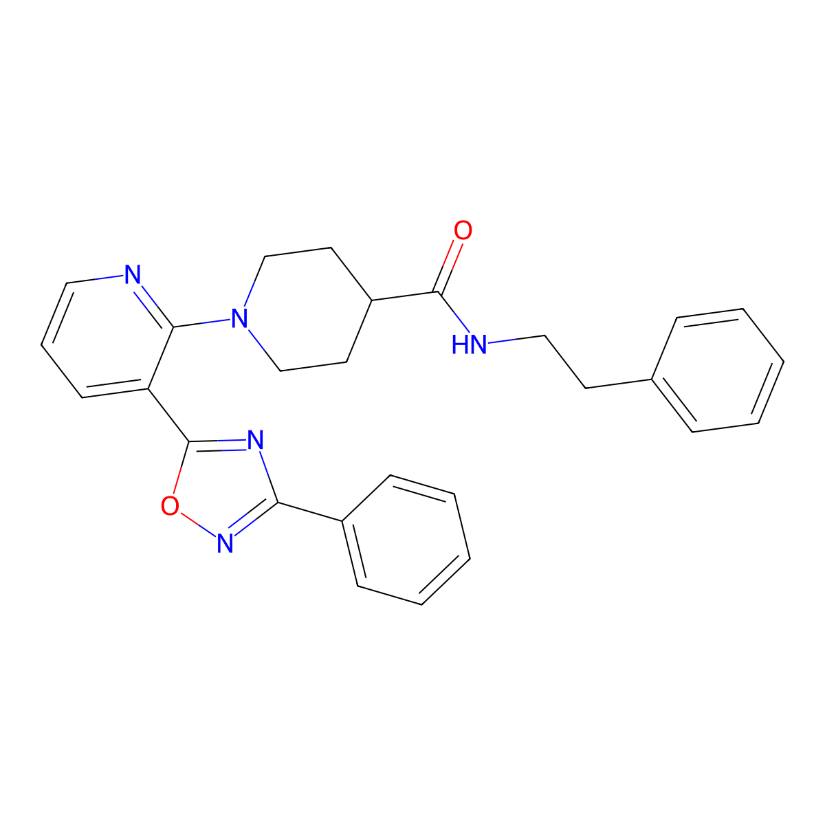 1-[3-(3-phenyl-1,2,4-oxadiazol-5-yl)pyridin-2-yl]-N-(2-phenylethyl)piperidine-4-carboxamide molecular structure, CAS 1251601-58-7