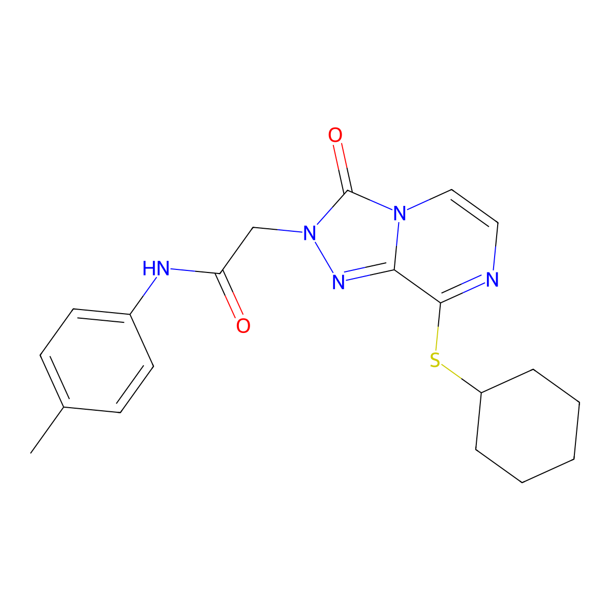 2-(8-(cyclohexylthio)-3-oxo-[1,2,4]triazolo[4,3-a]pyrazin-2(3H)-yl)-N-(p-tolyl)acetamide molecular structure, CAS 1251601-59-8