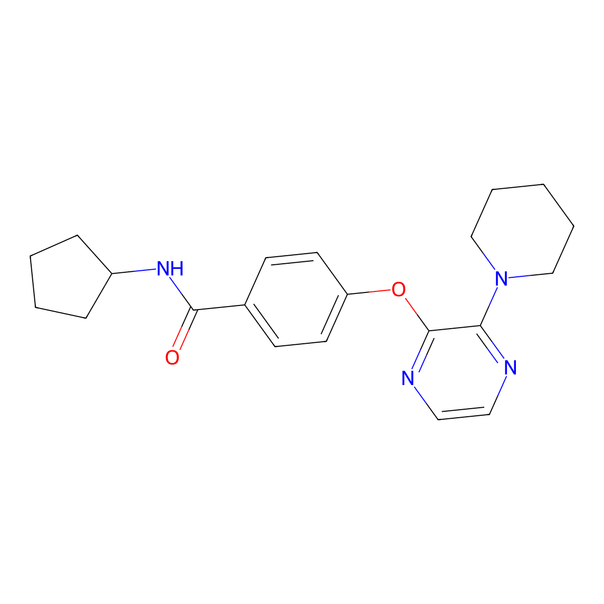 N-cyclopentyl-4-((3-(piperidin-1-yl)pyrazin-2-yl)oxy)benzamide molecular structure, CAS 1251601-64-5