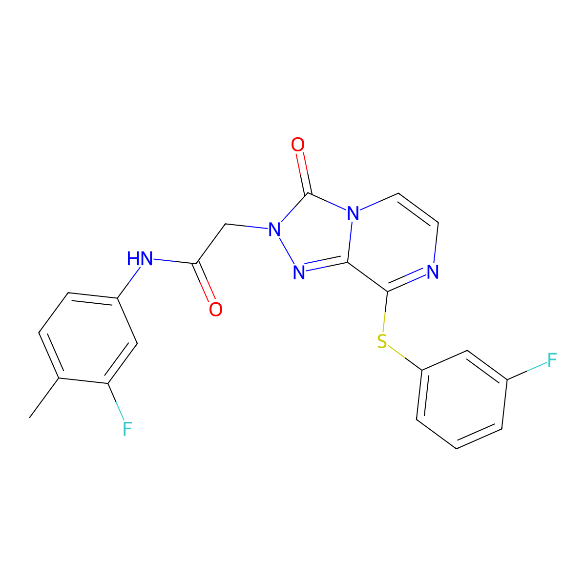 N-(3-fluoro-4-methylphenyl)-2-(8-((3-fluorophenyl)thio)-3-oxo-[1,2,4]triazolo[4,3-a]pyrazin-2(3H)-yl)acetamide molecular structure, CAS 1251601-70-3