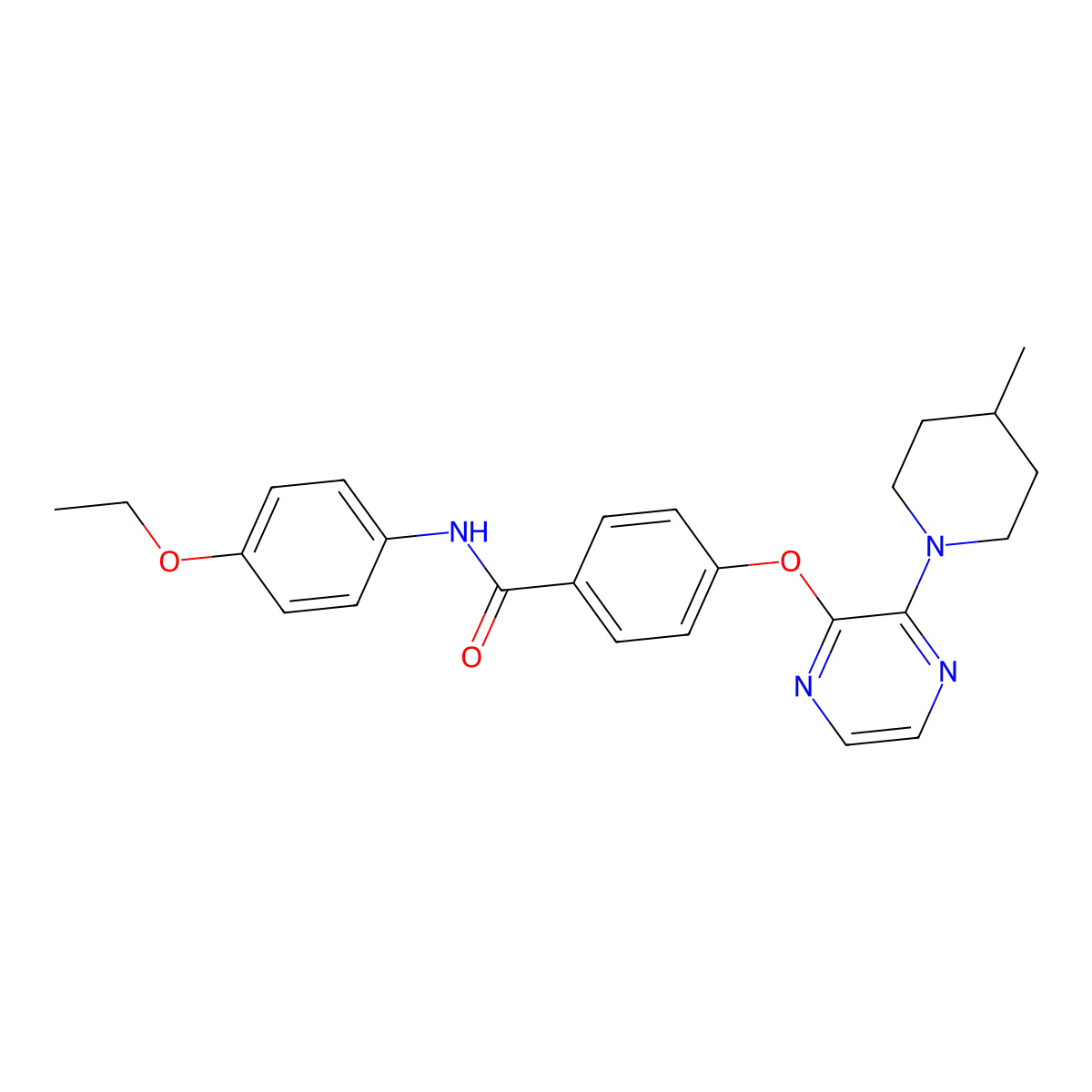 N-(4-ethoxyphenyl)-4-{[3-(4-methylpiperidin-1-yl)pyrazin-2-yl]oxy}benzamide molecular structure, CAS 1251601-72-5