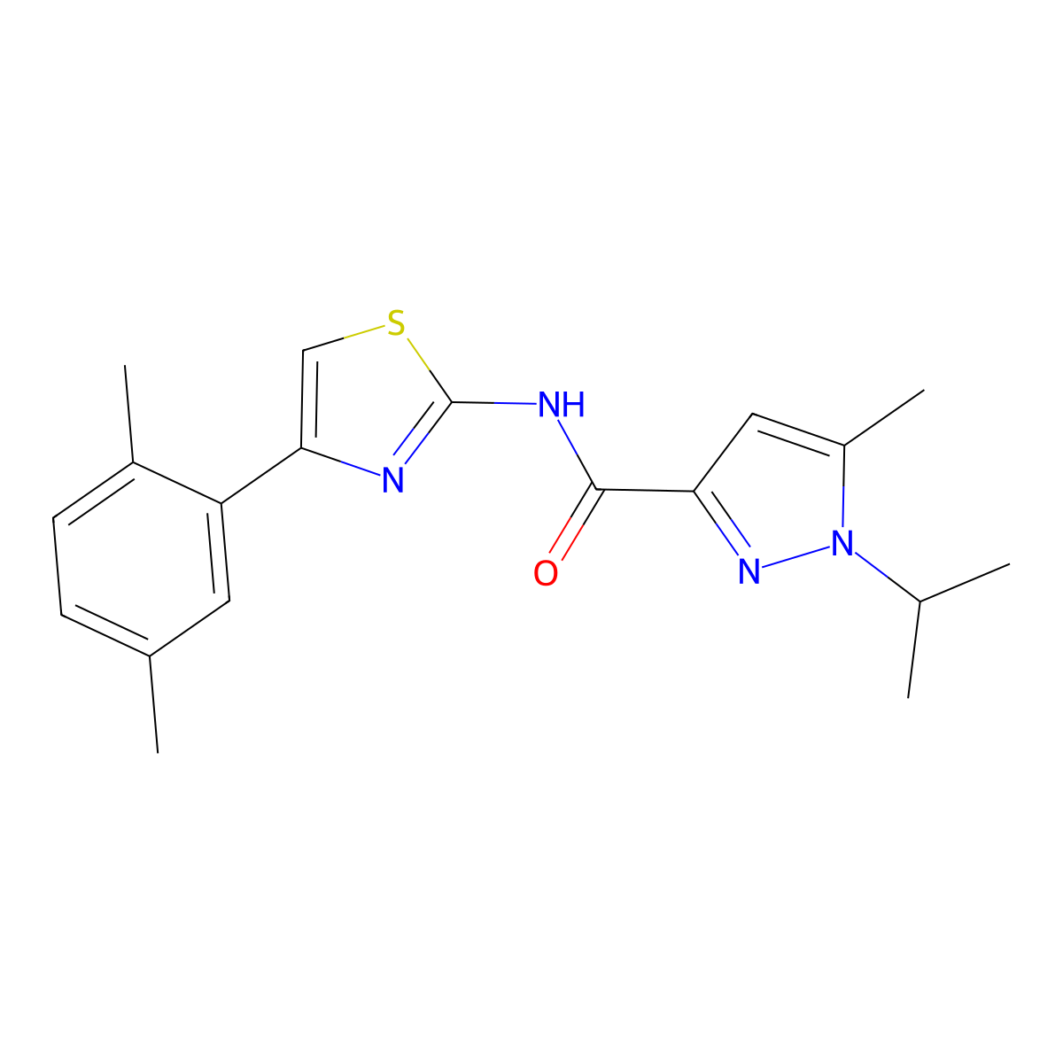 N-(4-(2,5-dimethylphenyl)thiazol-2-yl)-1-isopropyl-5-methyl-1H-pyrazole-3-carboxamide molecular structure, CAS 1251601-73-6