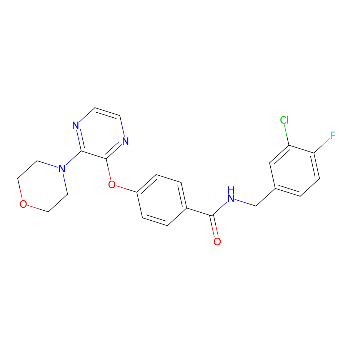 N-(3-chloro-4-fluorobenzyl)-4-((3-morpholinopyrazin-2-yl)oxy)benzamide molecular structure, CAS 1251601-83-8