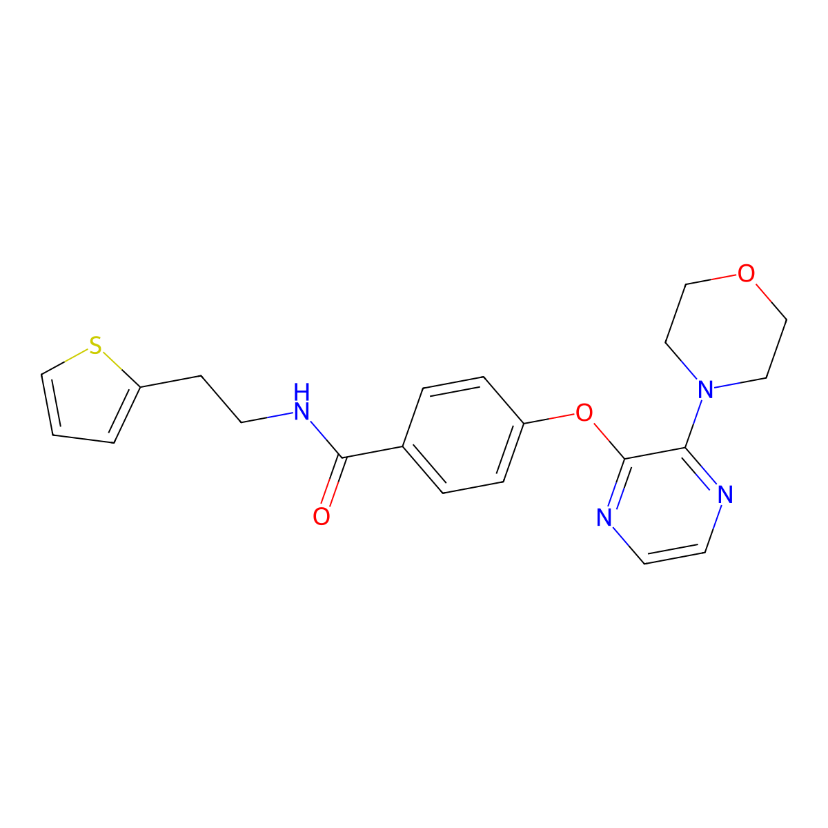 4-{[3-(morpholin-4-yl)pyrazin-2-yl]oxy}-N-[2-(thiophen-2-yl)ethyl]benzamide molecular structure, CAS 1251601-91-8