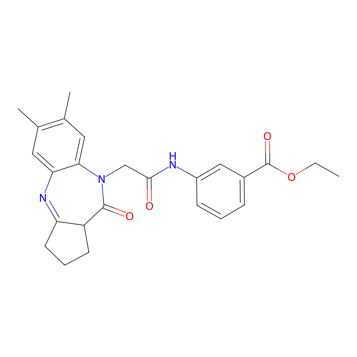 Ethyl 3-(2-{12,13-dimethyl-8-oxo-2,9-diazatricyclo[8.4.0.0^{3,7}]tetradeca-1(10),2,11,13-tetraen-9-yl}acetamido)benzoate molecular structure, CAS 1251601-98-5