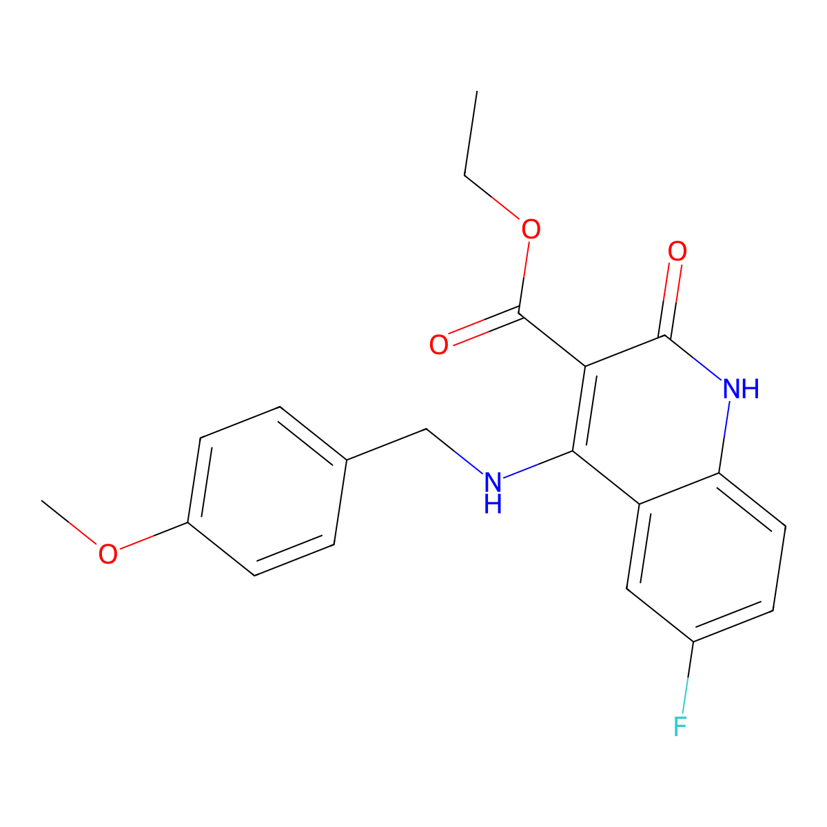 Ethyl 6-fluoro-4-((4-methoxybenzyl)amino)-2-oxo-1,2-dihydroquinoline-3-carboxylate molecular structure, CAS 1251602-01-3