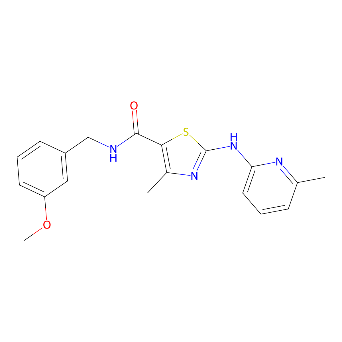 N-[(3-methoxyphenyl)methyl]-4-methyl-2-[(6-methylpyridin-2-yl)amino]-1,3-thiazole-5-carboxamide molecular structure, CAS 1251602-02-4