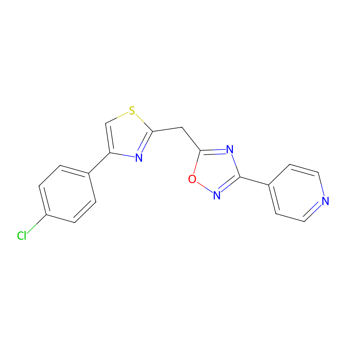 5-((4-(4-Chlorophenyl)thiazol-2-yl)methyl)-3-(pyridin-4-yl)-1,2,4-oxadiazole molecular structure, CAS 1251602-10-4