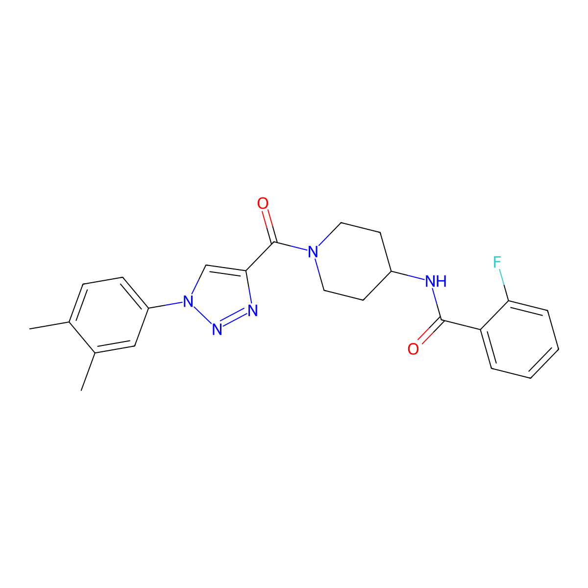 N-{1-[1-(3,4-dimethylphenyl)-1H-1,2,3-triazole-4-carbonyl]piperidin-4-yl}-2-fluorobenzamide molecular structure, CAS 1251602-15-9