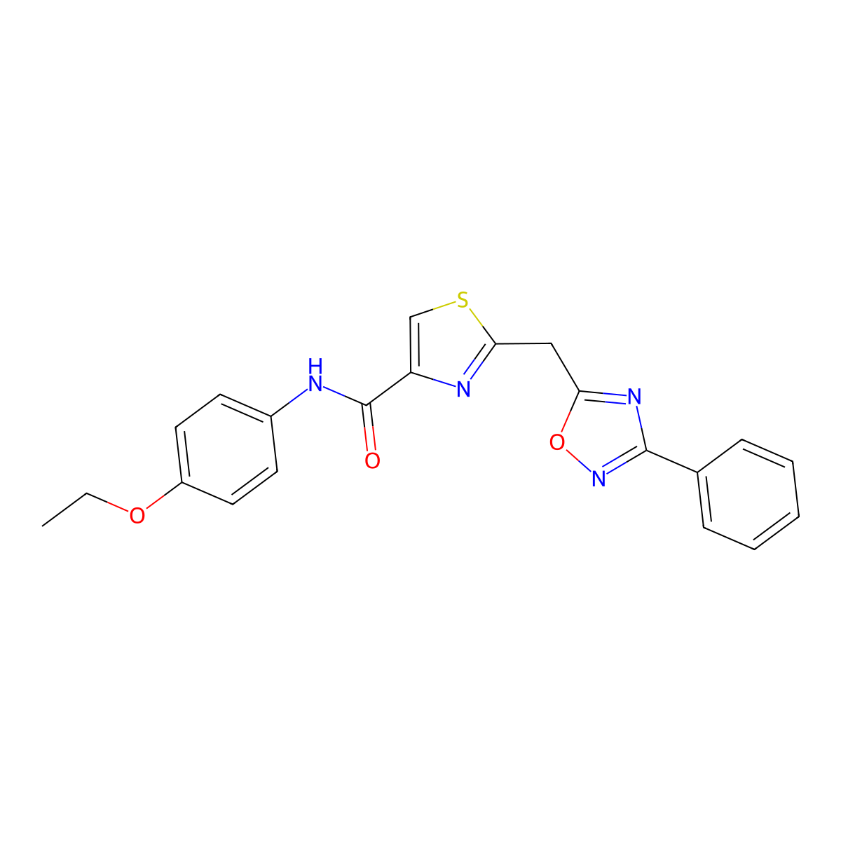 N-(4-ethoxyphenyl)-2-((3-phenyl-1,2,4-oxadiazol-5-yl)methyl)thiazole-4-carboxamide molecular structure, CAS 1251602-18-2