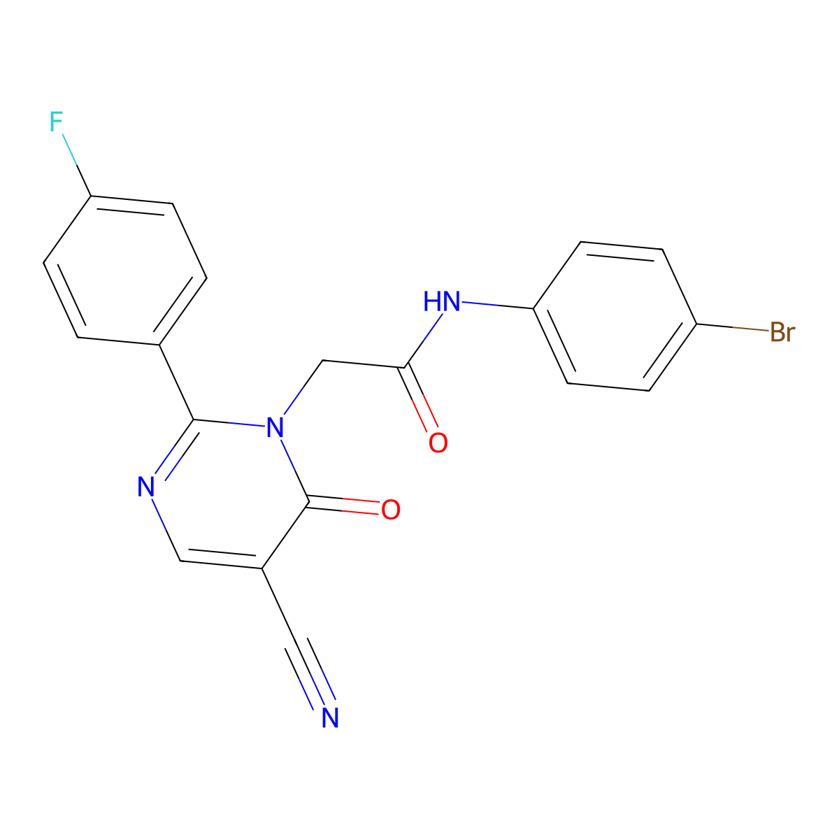 N-(4-bromophenyl)-2-(5-cyano-2-(4-fluorophenyl)-6-oxopyrimidin-1(6H)-yl)acetamide molecular structure, CAS 1251602-20-6