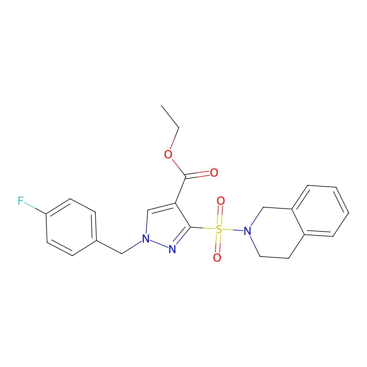 ethyl 3-((3,4-dihydroisoquinolin-2(1H)-yl)sulfonyl)-1-(4-fluorobenzyl)-1H-pyrazole-4-carboxylate molecular structure, CAS 1251602-24-0