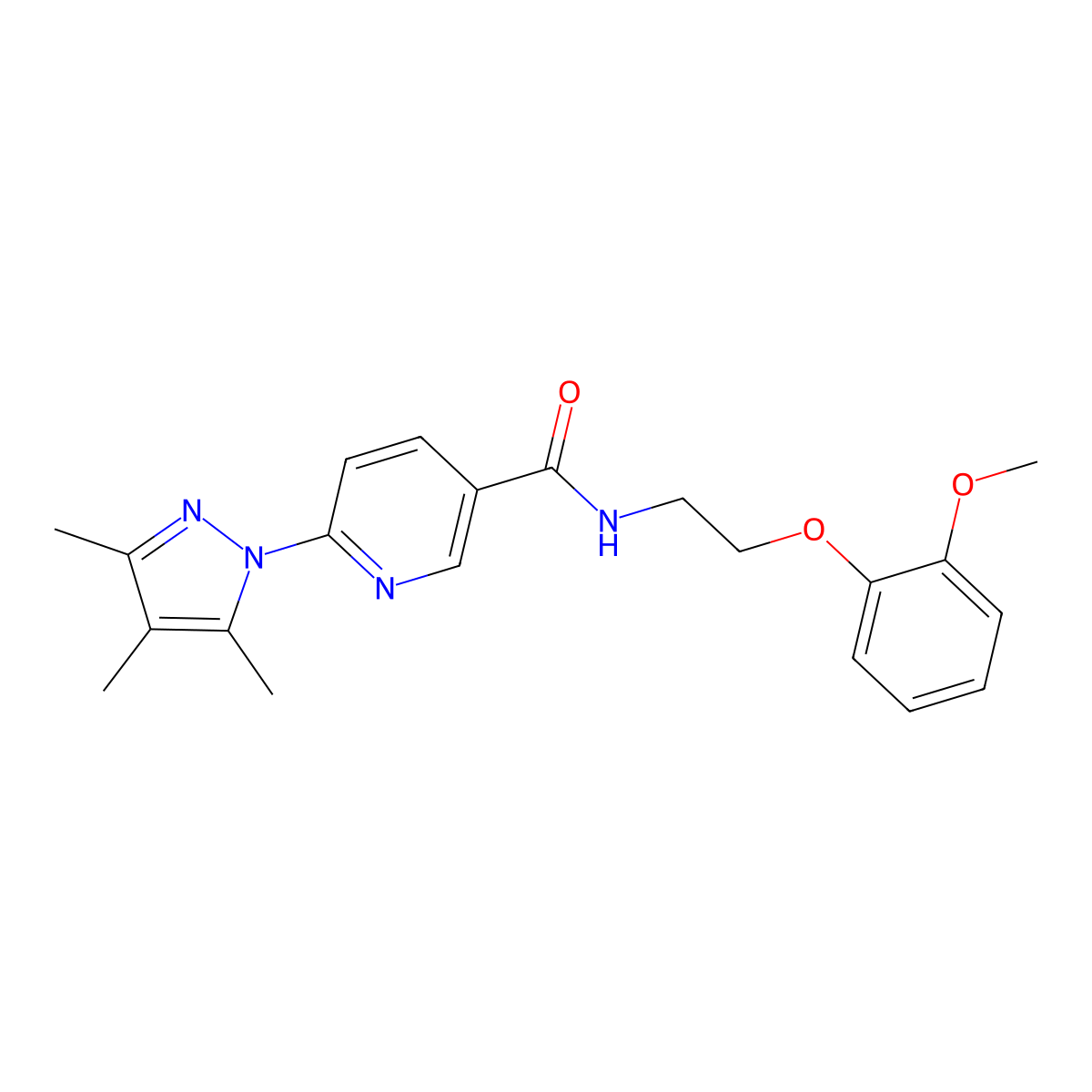 N-[2-(2-methoxyphenoxy)ethyl]-6-(3,4,5-trimethyl-1H-pyrazol-1-yl)pyridine-3-carboxamide molecular structure, CAS 1251602-26-2