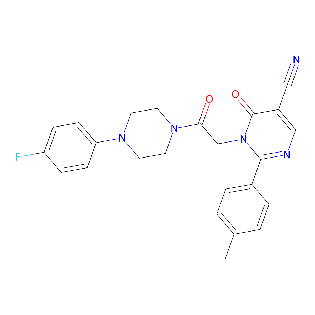 1-{2-[4-(4-Fluorophenyl)piperazin-1-yl]-2-oxoethyl}-2-(4-methylphenyl)-6-oxo-1,6-dihydropyrimidine-5-carbonitrile molecular structure, CAS 1251602-27-3