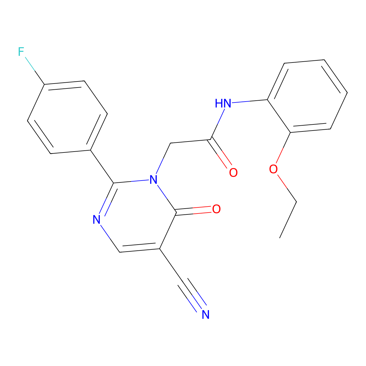 2-(5-cyano-2-(4-fluorophenyl)-6-oxopyrimidin-1(6H)-yl)-N-(2-ethoxyphenyl)acetamide molecular structure, CAS 1251602-28-4